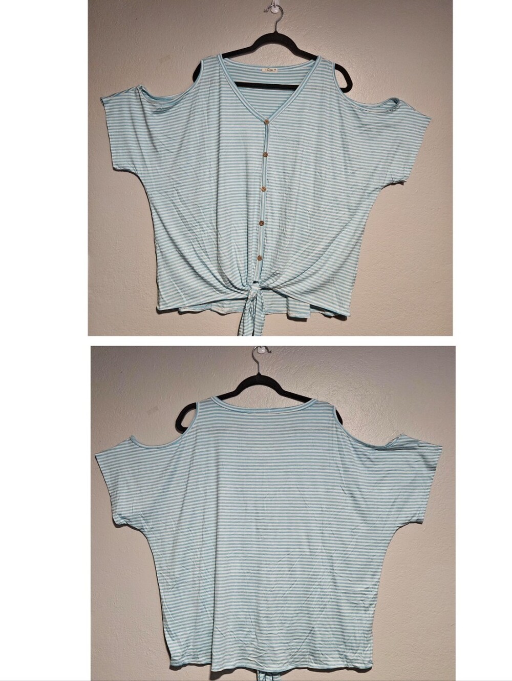 e.Luna Cold-Shoulder Tie Hem Striped Top in Five Colors Size 3X - Picture 8 of 14